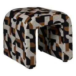 Poef grafisch - zwart/beige - 37x37x36 cm