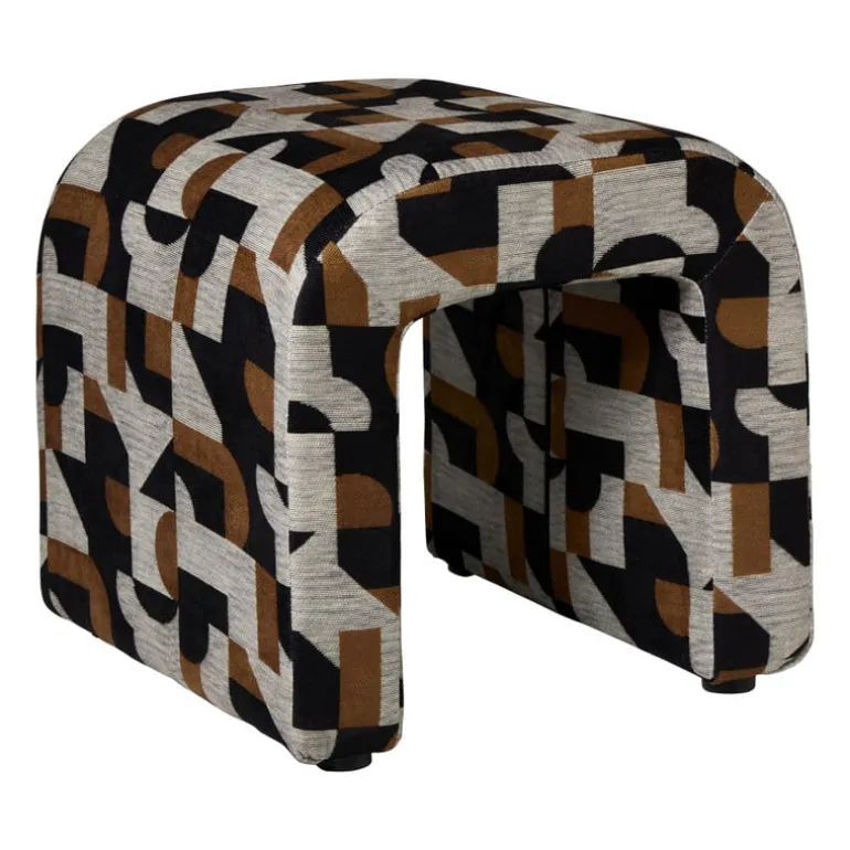 Poef grafisch - zwart/beige - 37x37x36 cm