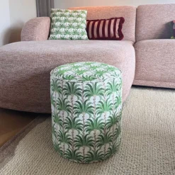 Poef palm - groen - ø35x39 cm