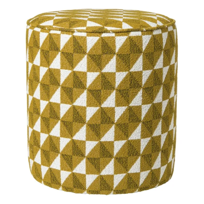 Poef retro - oker/beige - ø35x38 cm