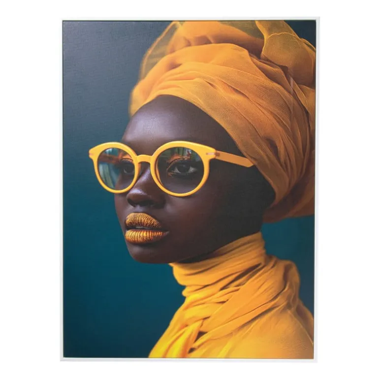 Poster met lijst vrouw met bril - multikleur - 45x60 cm