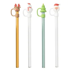 Rietjes kerst glas - set van 4 - ø1x20 cm