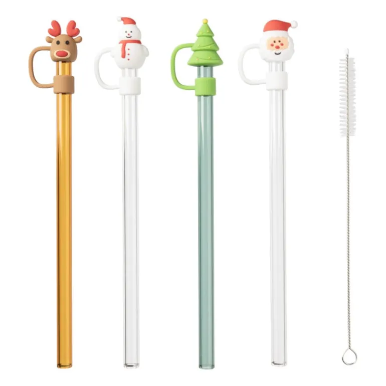 Rietjes kerst glas - set van 4 - ø1x20 cm