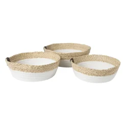 Rond mandje - ø22x7 cm - naturel/wit