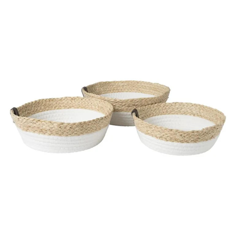 Rond mandje - ø26x9 cm - naturel/wit