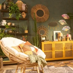 Rotan loungestoel Papasan - naturel - ø100x80 cm