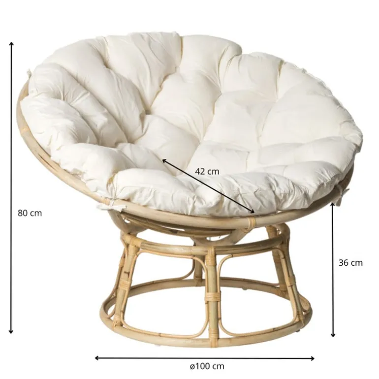 Rotan loungestoel Papasan - naturel - ø100x80 cm