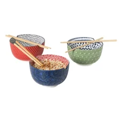 Schaaltje met eetstokjes Amber - blauw/rood - Ćø15x9 cm