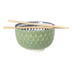 Schaaltje met eetstokjes Axel - groen/blauw - Ćø15x9 cm