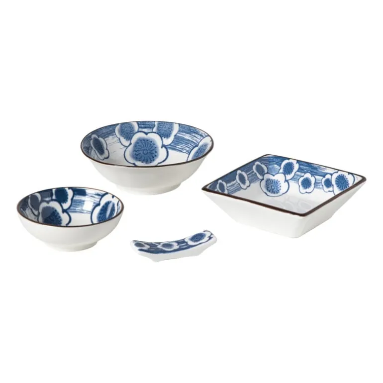 Schaaltje Mico bloemen groot - blauw/wit - ø10.8x3.7 cm