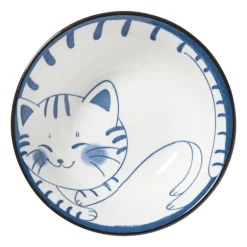 Schaaltje Mico kat groot - blauw/wit - ø10.8x3.7 cm