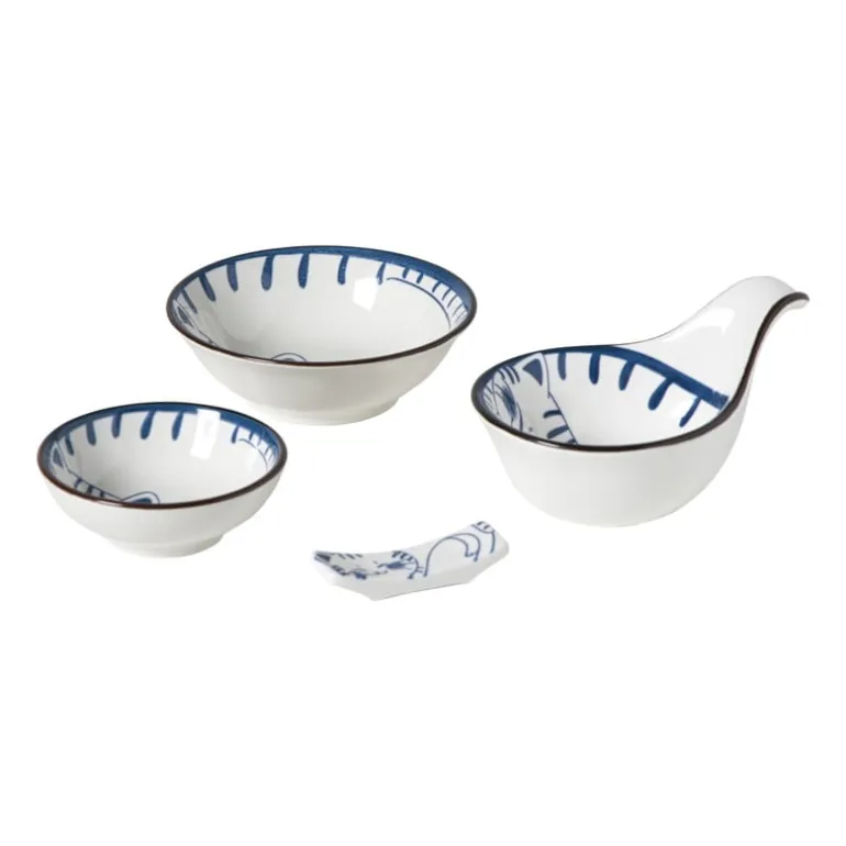 Schaaltje Mico kat klein - blauw/wit - 3x9.2x9.2 cm