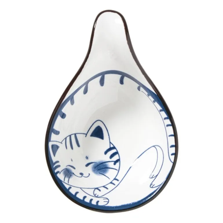 Schaaltje Mico met handvat kat - blauw/wit - 3x8x12.5 cm
