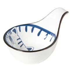 Schaaltje Mico met handvat kat - blauw/wit - 3x8x12.5 cm