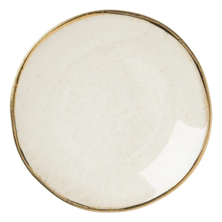 Schoteltje met gouden rand - beige - ø9 cm