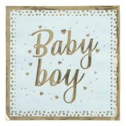Servetten baby boy - blauw/goudkleurig - set van 8