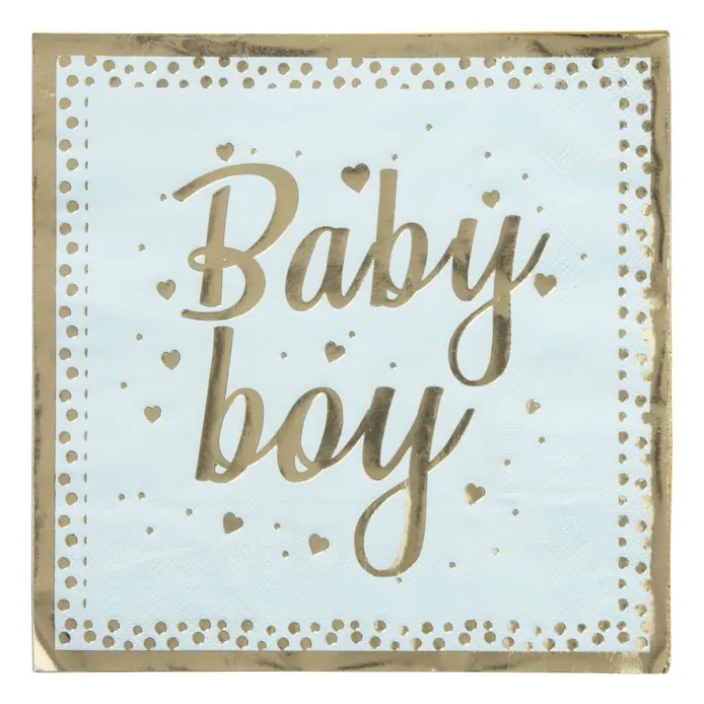 Servetten baby boy - blauw/goudkleurig - set van 8