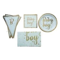 Servetten baby boy - blauw/goudkleurig - set van 8