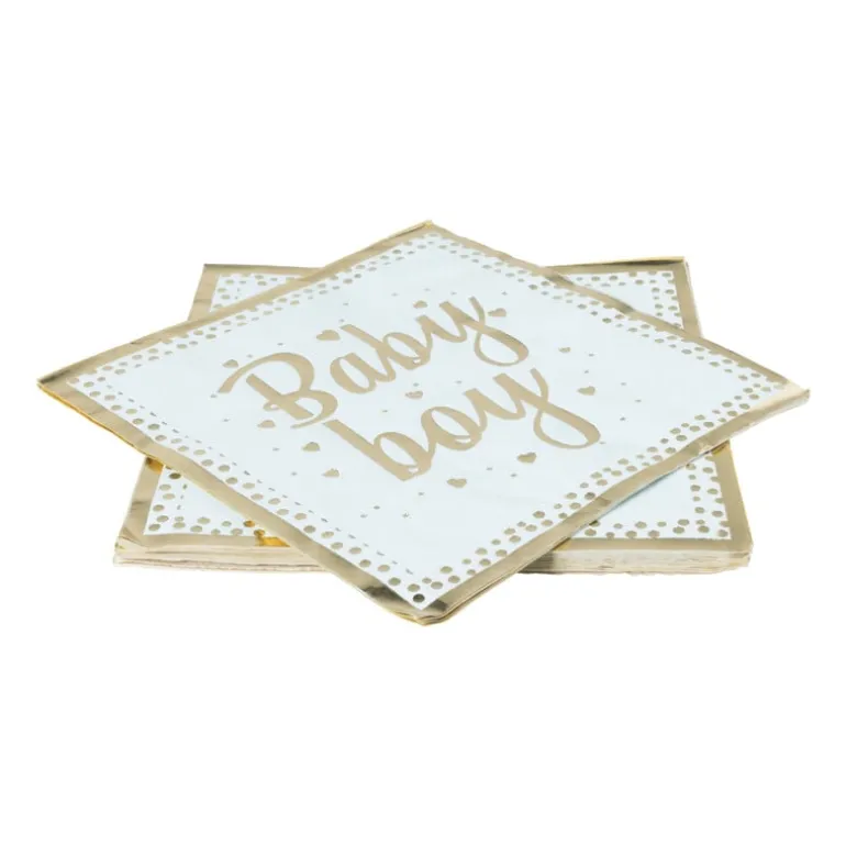 Servetten baby boy - blauw/goudkleurig - set van 8