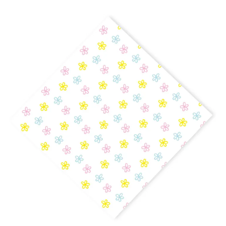 Servetten bloem set van 12 - wit/roze/geel - papier - 33x33 cm