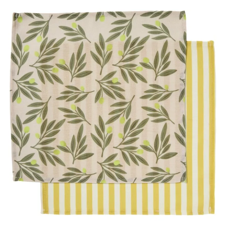 Servetten olijf/citroen - geel/groen - set van 2 - 40x40 cm
