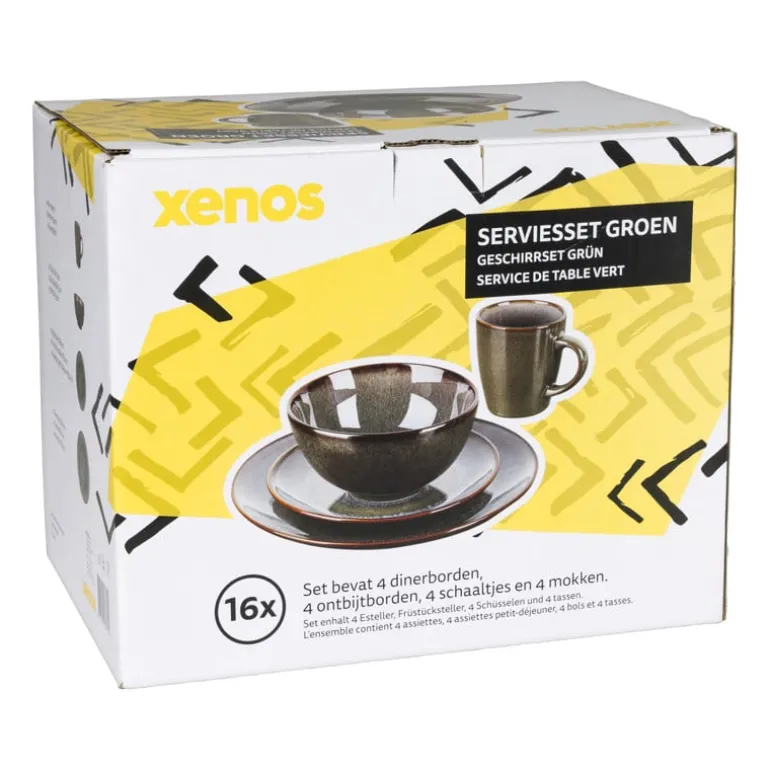 Serviesset - groen - 16-delig - 4 persoons - reactive glaze