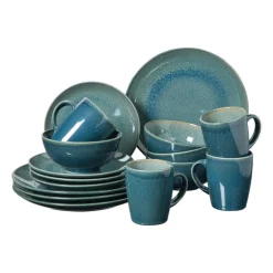 Serviesset reactive glaze - blauw - 16-delig