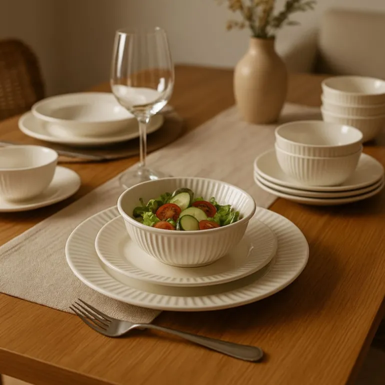 Serviesset streep - wit - 16-delig