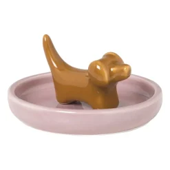 Sieradenhouder teckel - roze/bruin - ø10x5.8 cm
