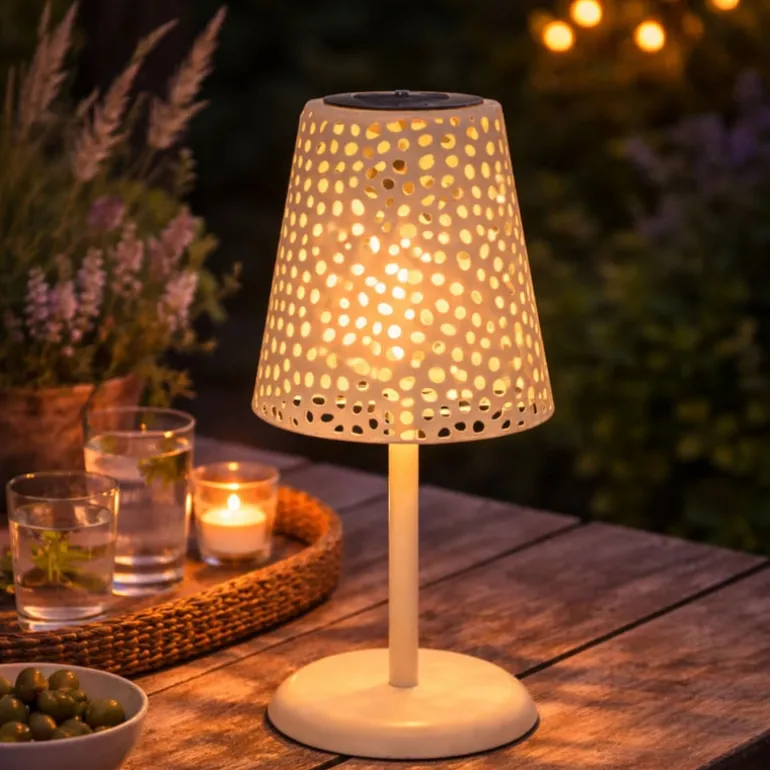 Solar tuinlamp op voet - beige - ø13x28 cm