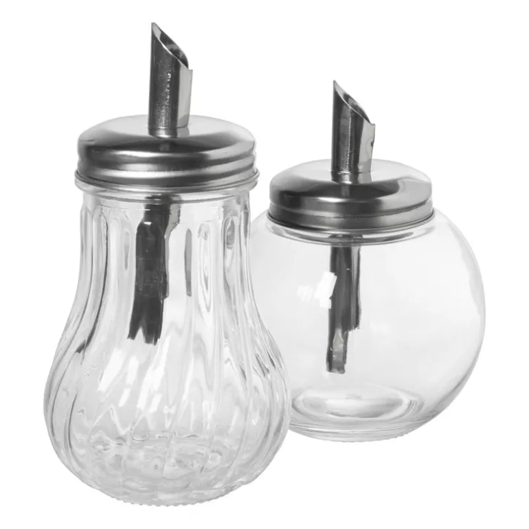 Suikerstrooier bol - glas/rvs - ø8.5x12 cm