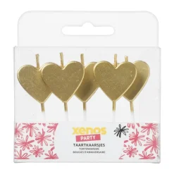 Taartkaarsjes hartjes - goud - set van 5