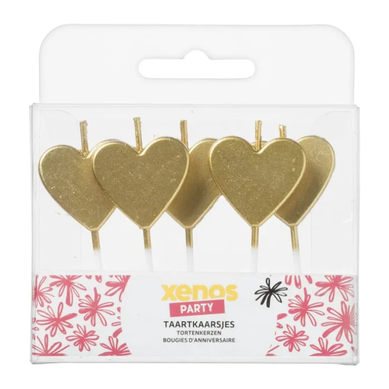 Taartkaarsjes hartjes - goud - set van 5