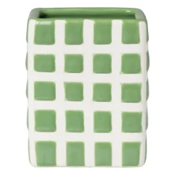 Tandenborstel beker blokjes - groen/wit - 8.8x7x7 cm
