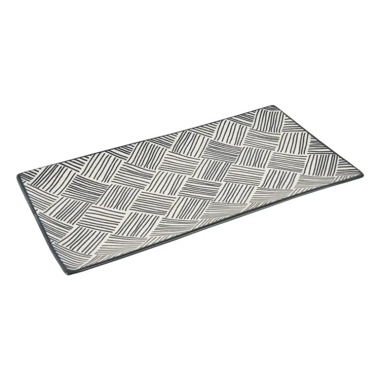 Tapas bord Sevilla - zwarte streepjes - 28x15,5 cm