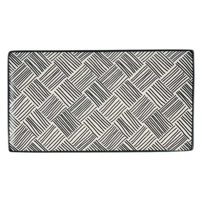 Tapas bord Sevilla - zwarte streepjes - 28x15,5 cm