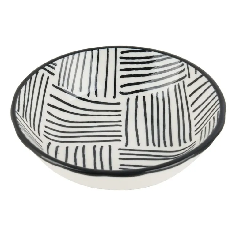 Tapas sausschaaltje Sevilla - zwarte streepjes - ø9x2,5 cm