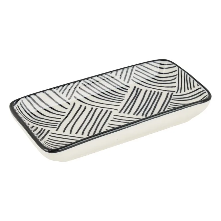 Tapas schaaltje Sevilla rechthoekig - zwarte streepjes - 12,5x6x5 cm