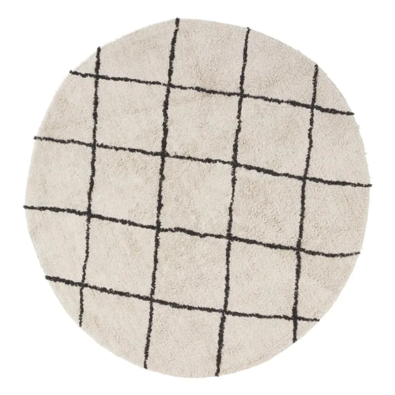 Tapijt berber rond - zwart/beige - ø120 cm