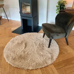 Tapijt fluffy rond - bruin - ø120 cm