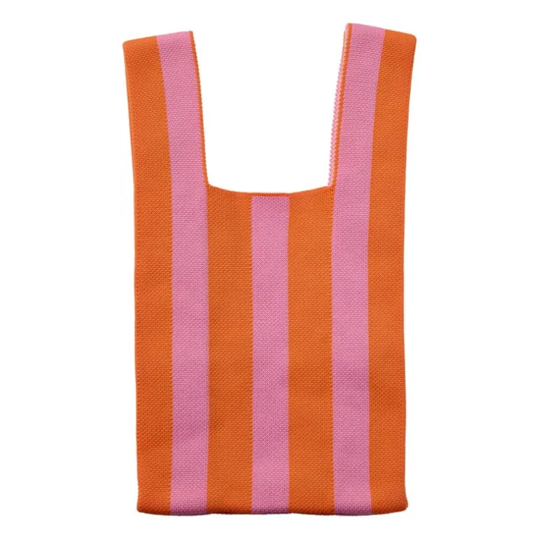 Tas gestreept klein - roze/oranje - 34x20 cm