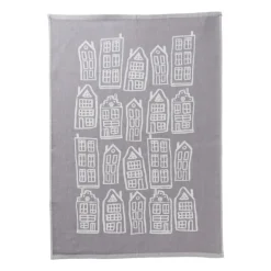 Theedoek antraciet huisjes - antraciet/wit - 50x70 cm