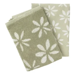 Theedoek bloemen - groen/wit - 50x70 cm