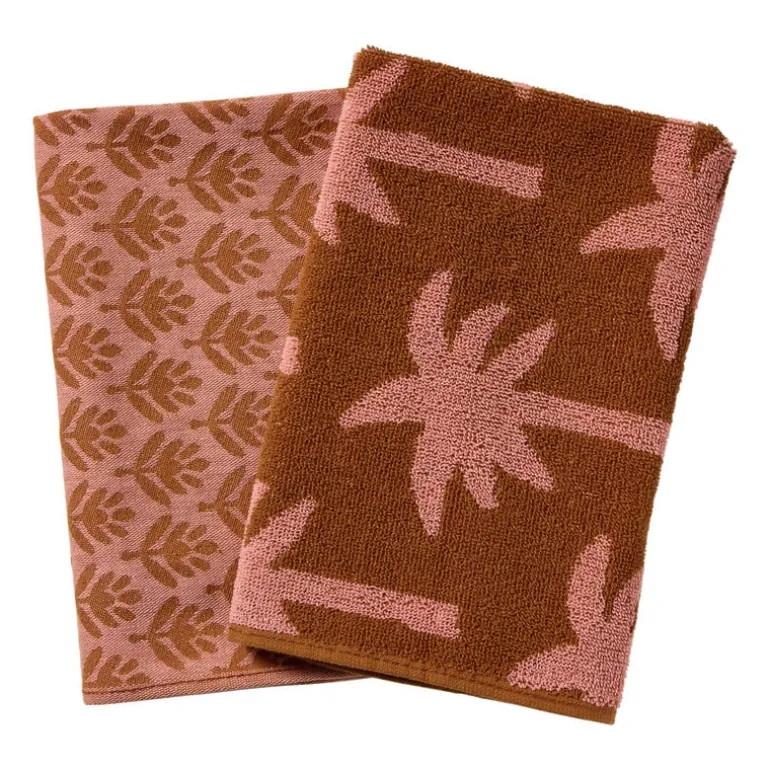 Theedoek palmboom - roze/bruin - 50x70 cm