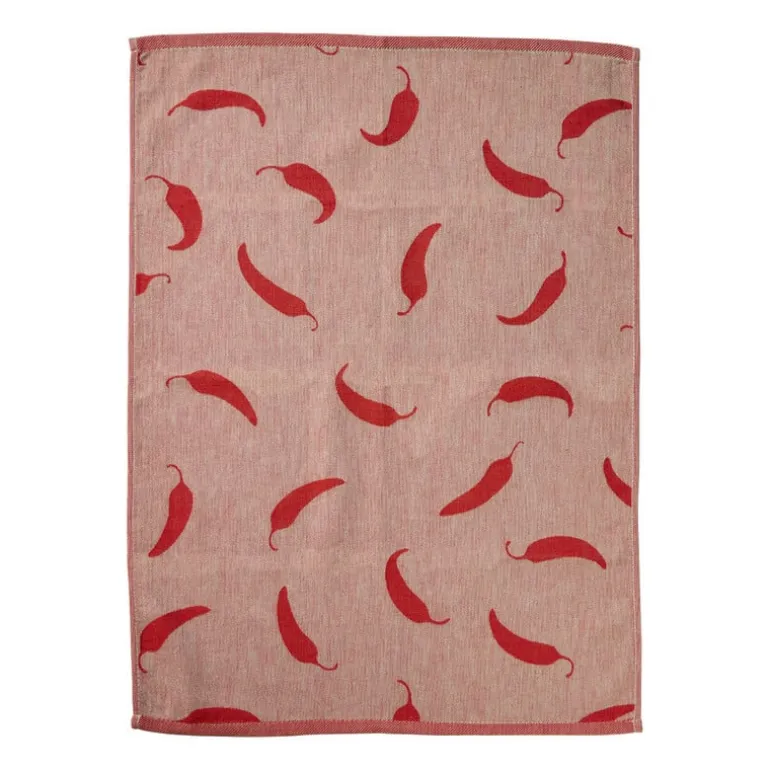 Theedoek pepers - rood/groen - 50x70 cm