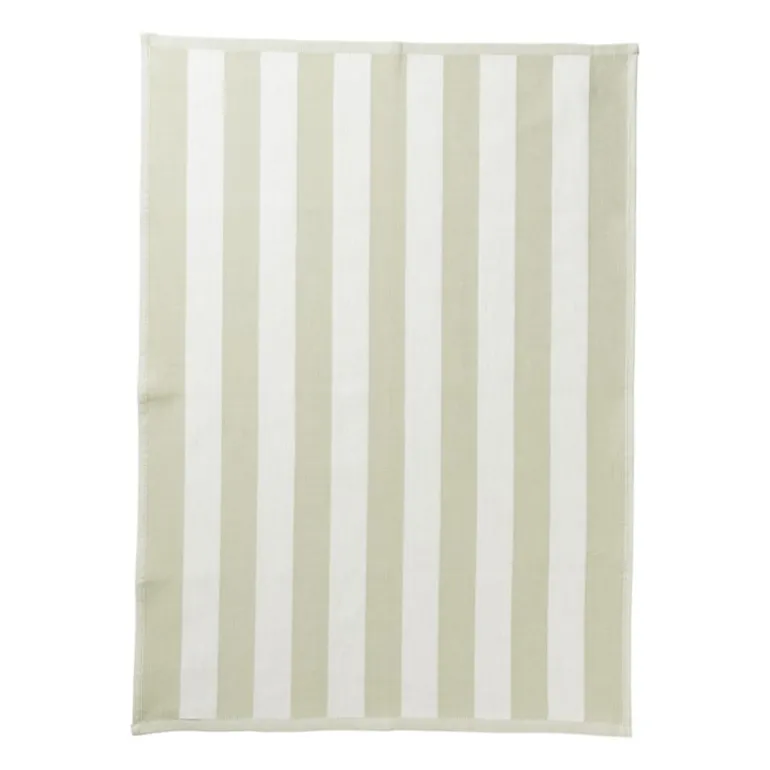 Theedoek strepen - groen/wit - 50x70 cm