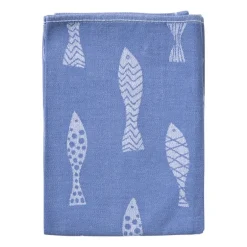 Theedoek vissen - blauw/wit - 50x70 cm