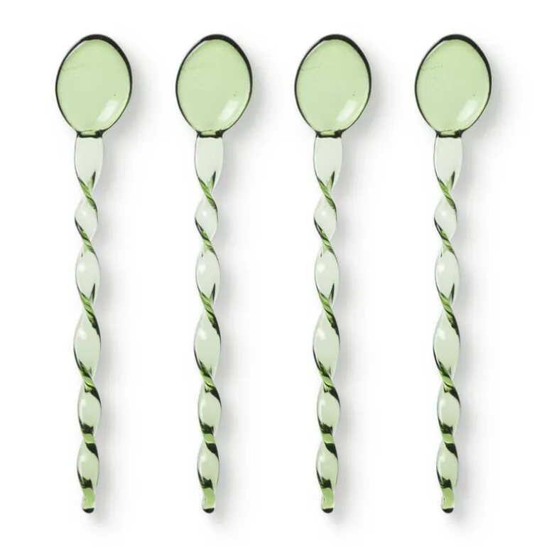 Theelepels groen - glas - set van 4