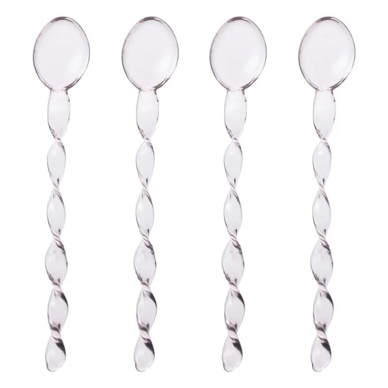 Theelepels roze - glas - set van 4