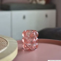 Theelichthouder bubbels - roze - ø8.5x9 cm